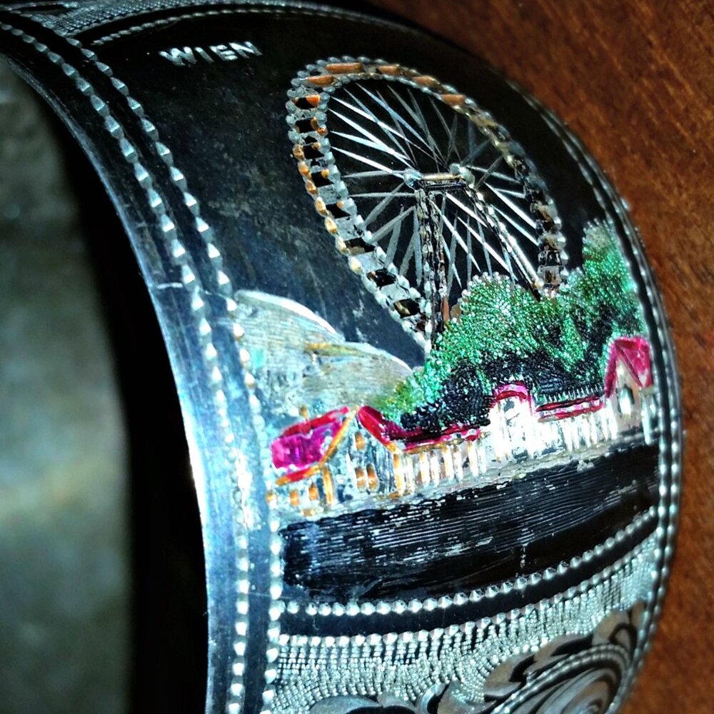 Antique Sterling Cuff Bracelet - Travel Cuff Souvenier - Antique Vienna